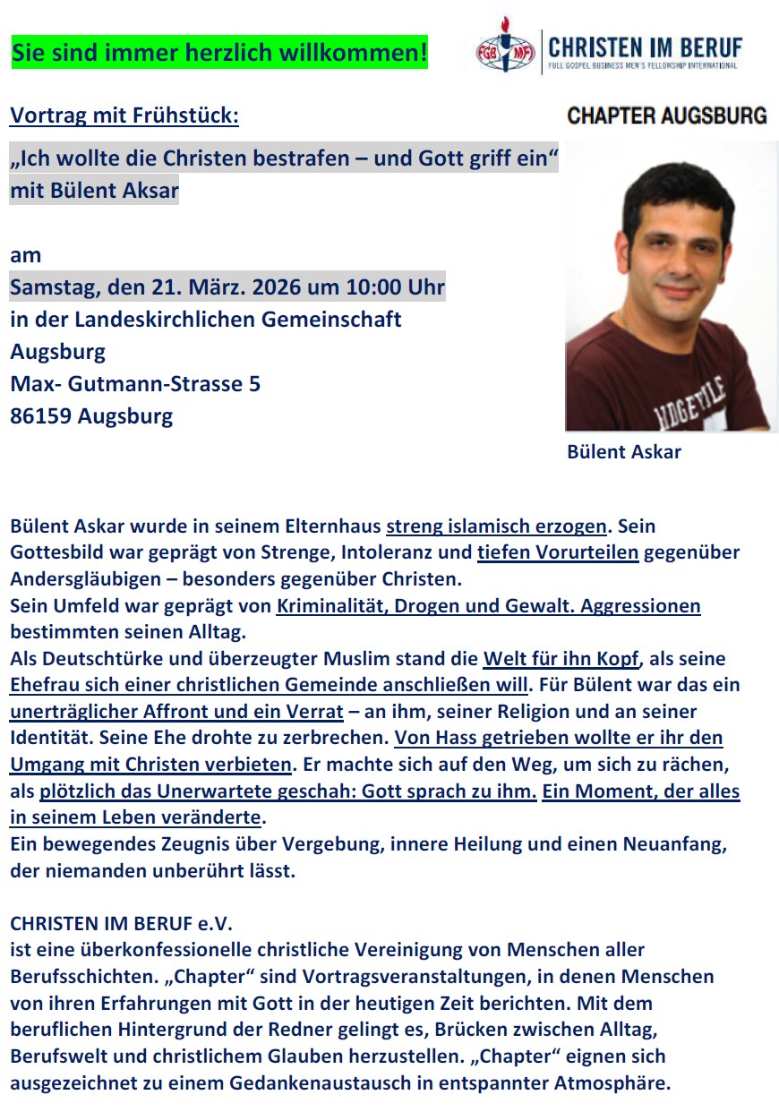 Vortrag mit Frühstück: „Ich wollte die Christen bestrafen – und Gott griff ein“ mit Bülent Aksar